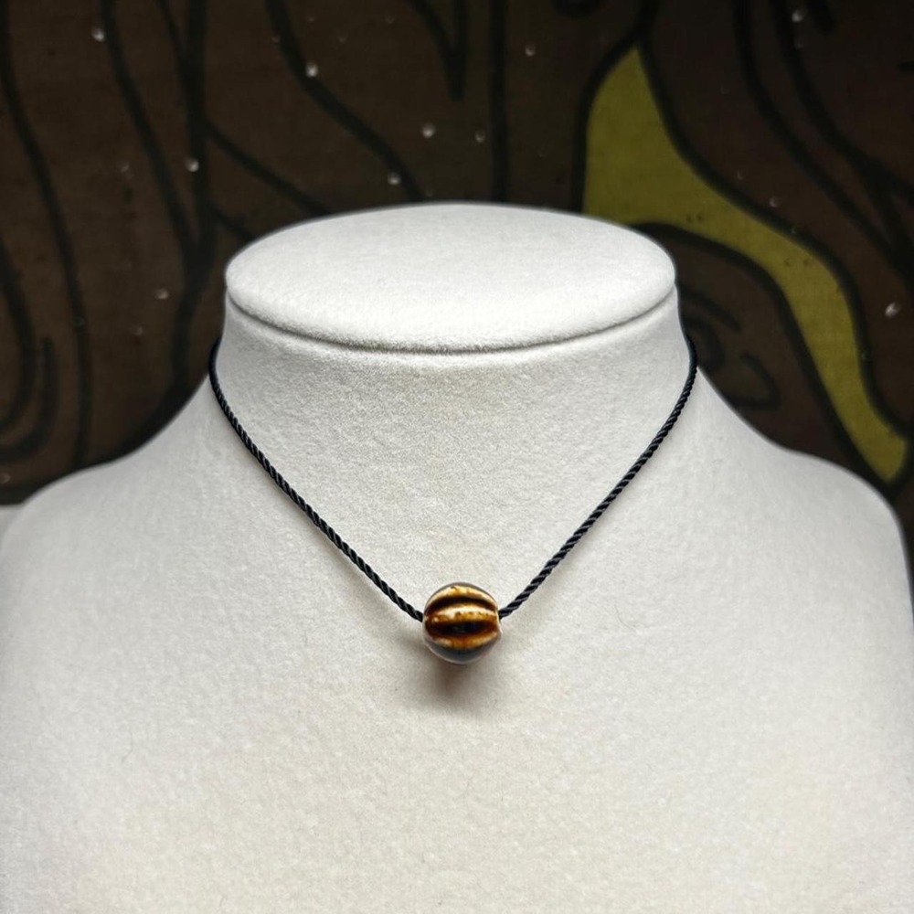 Earthy ceramic sphere striped boho chic necklace cottagecore fairycore cord